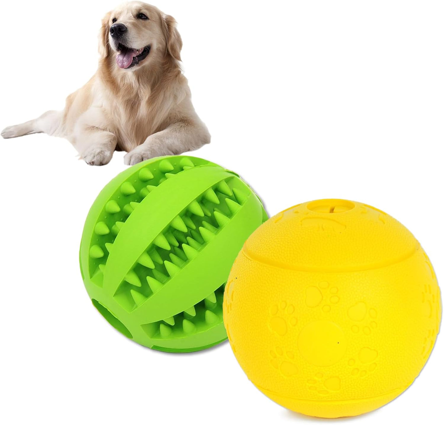Dog Puzzle Toy, Treat and Dental Balls, Interactive Treat Dispensing Toy for Dogs, Durable Puppy Toys for Teething Small Dogs, Rubber Teeth Balls, Slow Feeder, 2-Pack (Medium Large)