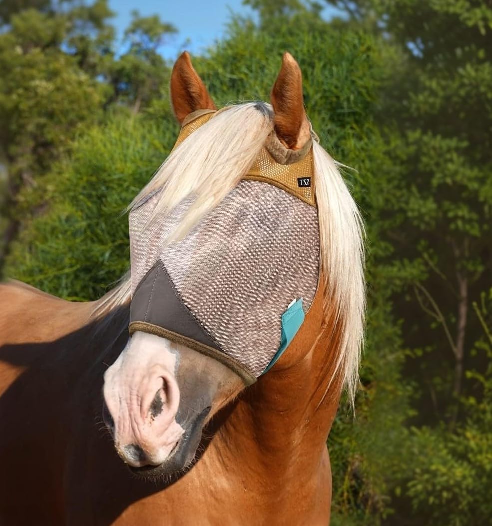 Fly Masks for Horses, 70% Uv-Block, Breathable Fly Mask for Equines, Durable, Comfortable Fit for All-Day Protection, Horse Size (Horse Fly Mask, Standard)