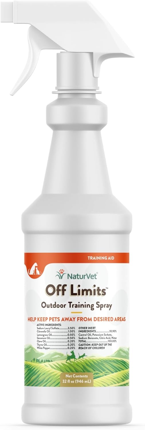NaturVet Off Limits Pet Training Spray for Dogs & Cats – Deters Pets from Outdoor Areas – Includes Herbal Extracts – Non-Staining Sprays for Training Pets – 32 Fl. Oz.