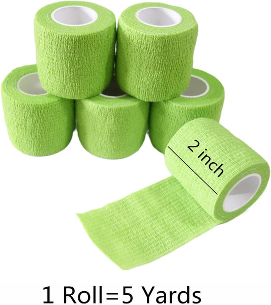 6 Pack 2" x 5 Yards Self Adhesive Bandage Wrap Breathable Cohesive Vet Wrap for Pets, Elastic Self-Adherent Tape for Sports, Wrist, Ankle (Green)