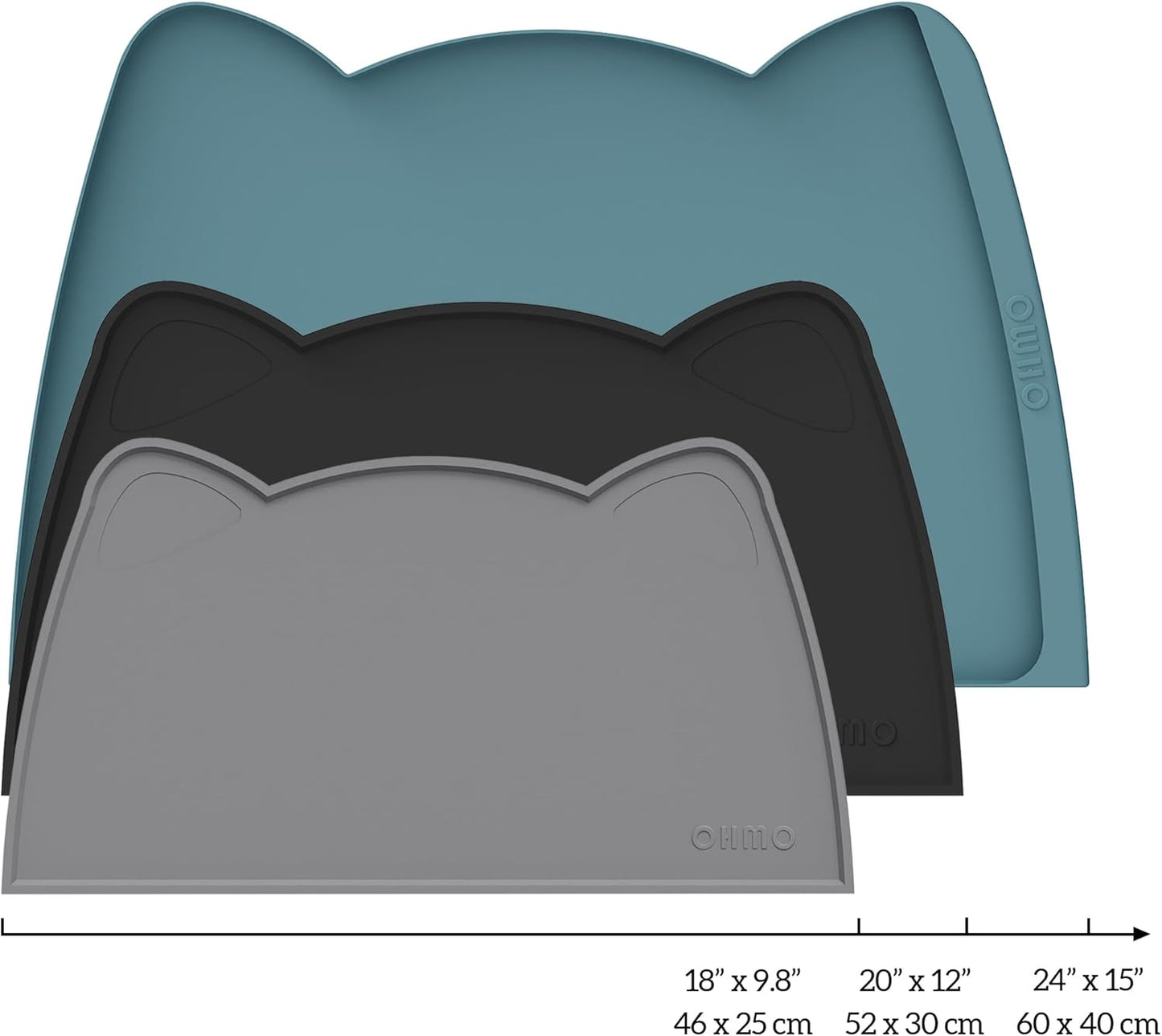 OHMO - Cat Food Mat, Silicone Pet Feeding Mat for Floor Non-Skid Waterproof Dog Water Bowl Tray, Easy to Clean Pet Placemat (Dark Grey, 18 * 9.8'')