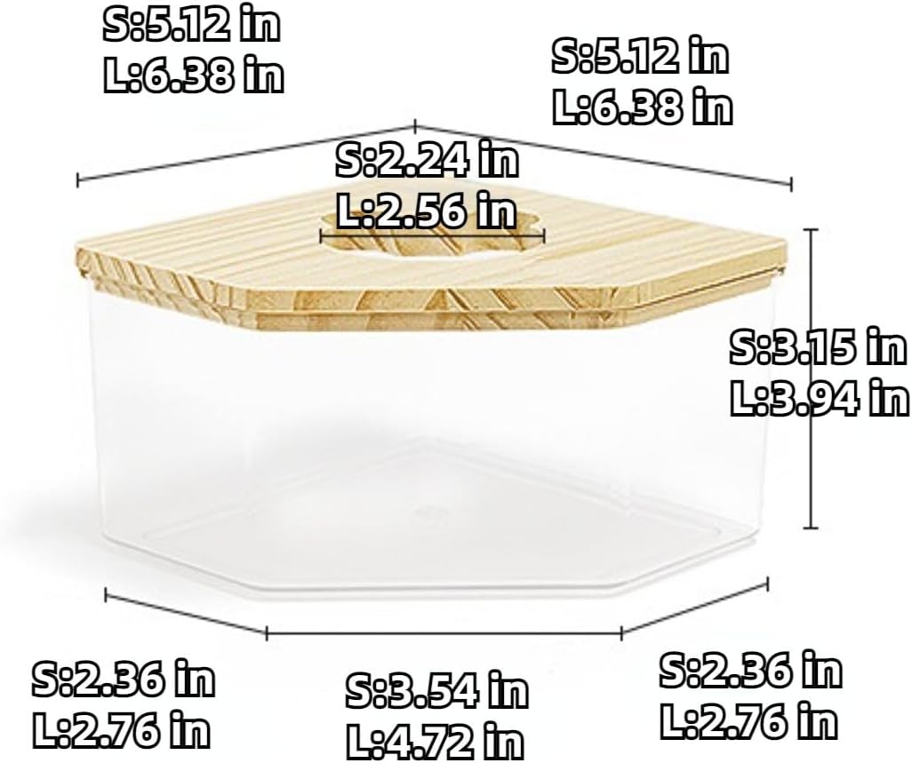 Hamster Sand Bath Box Container, Small Pet Sandbox Lid Design Wooden Sandbox Dust Bath, Transparent Bathroom & Digging Box Acrylic Syrian Hamster Litter Box Small Animal Accessories (D Large)