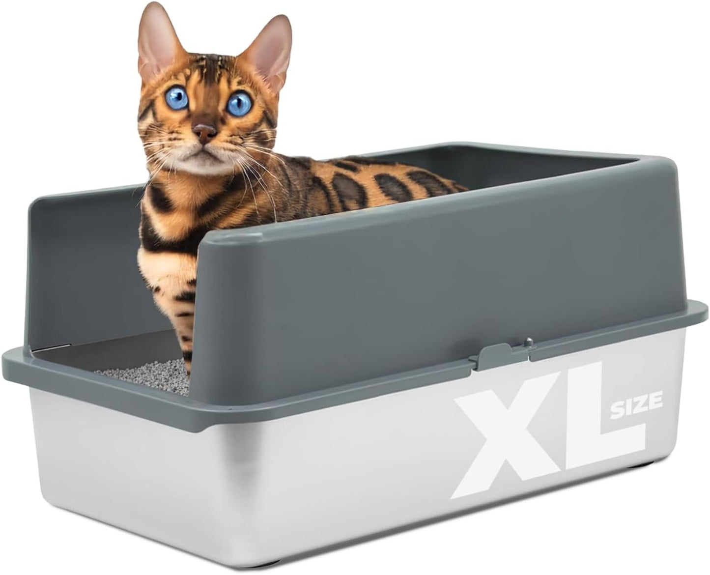 iPrimio XL Stainless Steel Litter Box with Enclosure - High-Sided Metal Litter Box for Large Cats - Easy to Clean, Rust-Resistant, and Durable - 23.5 x 15.5 x 6 Inches