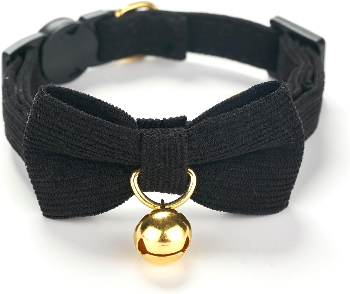 2 Pack Soft Corduroy Cat Collars with Bow Tie & Bell, Adjustable Breakaway Cotton Kitty Bowtie Collar for Boy Male Cats(Black & Green)