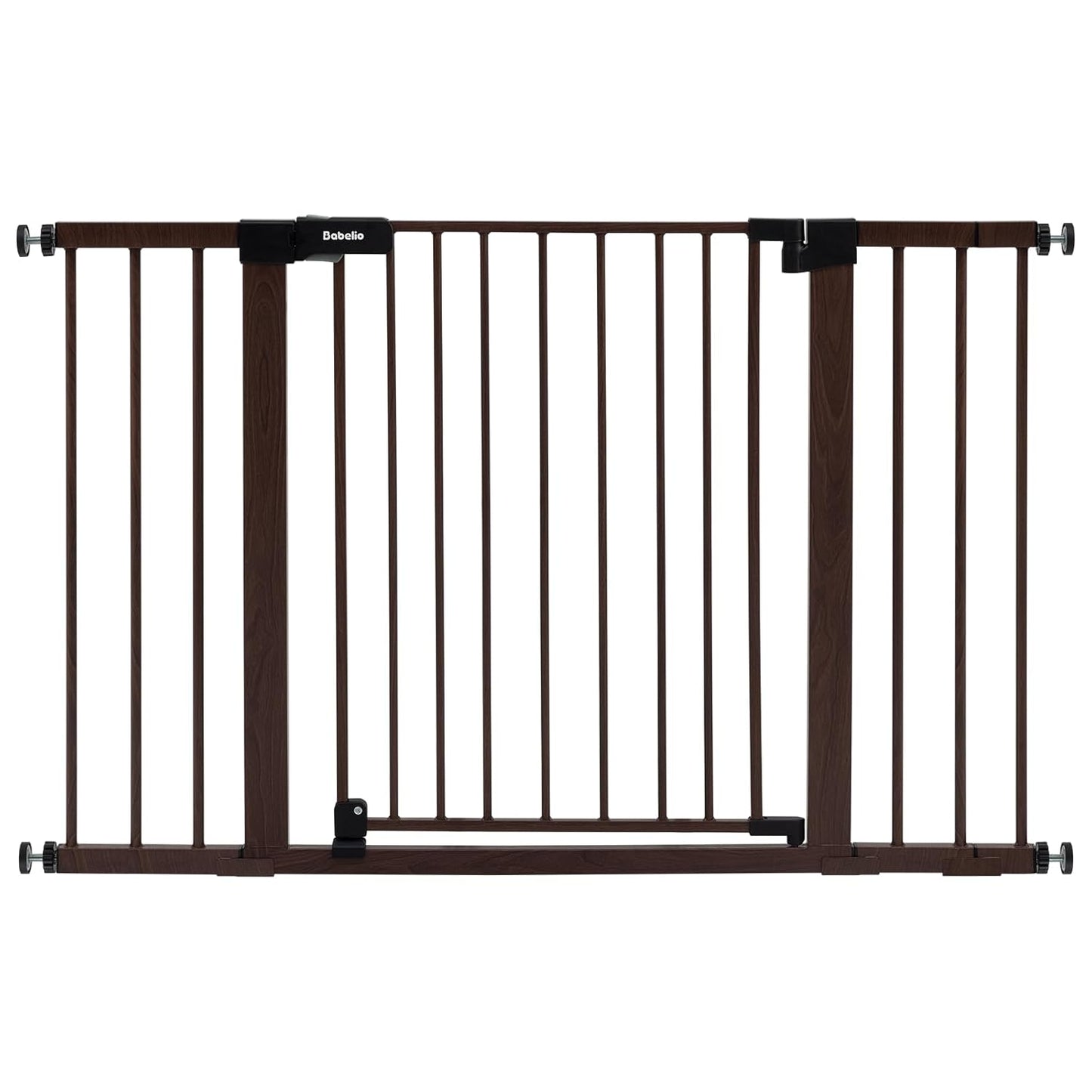 BABELIO Baby Gate with Black Wood Pattern, 29-48 Inch Auto Close Dog Gate for The House, Stairs and Doorways, Pressure Mounted Pet Gate with Door and Y Spindle Rods