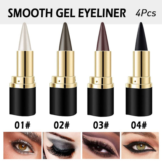 evpct 4Pcs Black Silver Grey Brown Gel Eyeliner Pencil Eye Face Paint Sticks Makeup Set, Natural Black Gel Eyeliner Cream Waterproof Crayon Pencils Applicator Tool