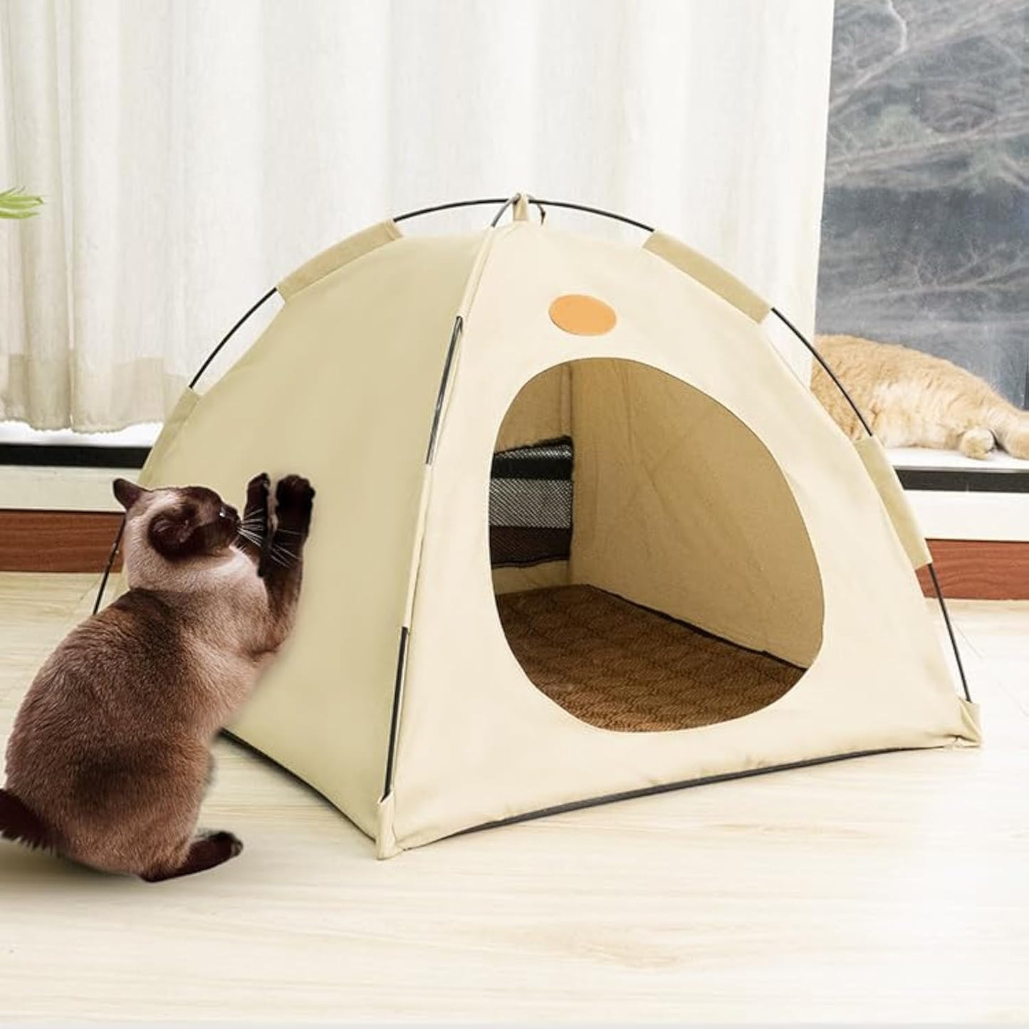 BreezyDen Pop-Up Pet Tent – Portable Indoor/Outdoor Cat Tent, Waterproof Pet Hideaway for Cats & Small Dogs with Mesh Window, Anti-Slip Base & Washable Design (Dark Gray, XL (20 catties Kitten))