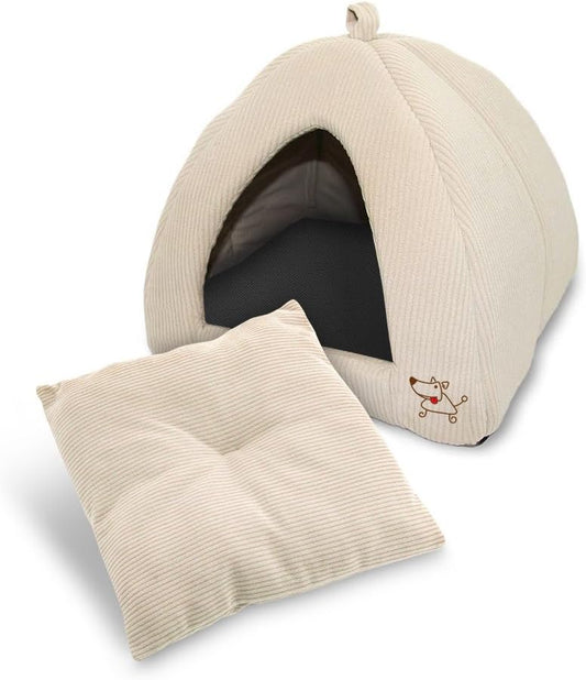 Best Pet Supplies Pet Tent-Soft Bed for Dog and Cat Beige Corduroy, 16" x 16" x H:14"