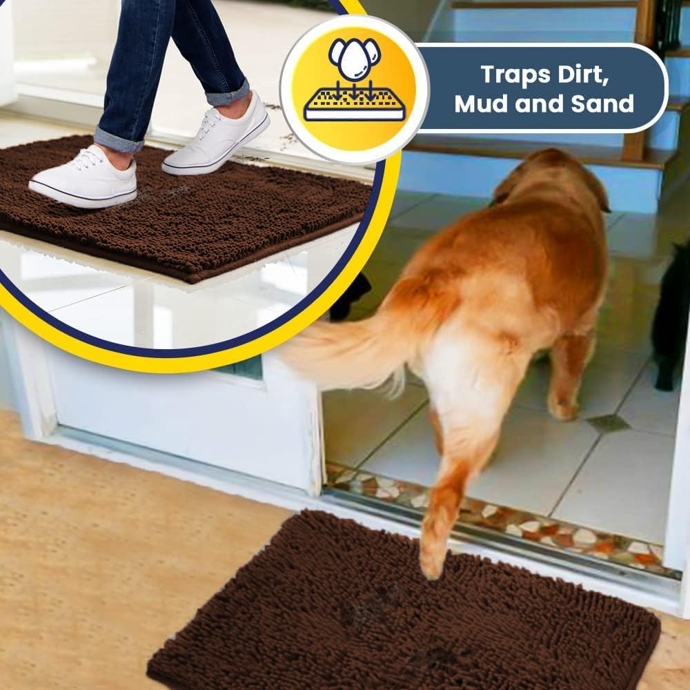 Muddy Mat® AS-SEEN-ON-TV Highly Absorbent Microfiber Door Mat and Pet Rug, Non Slip Thick Washable Area and Bath Mat Soft Chenille for Kitchen Bathroom Bedroom Indoor and Outdoor - Brown XXL 60"X48"