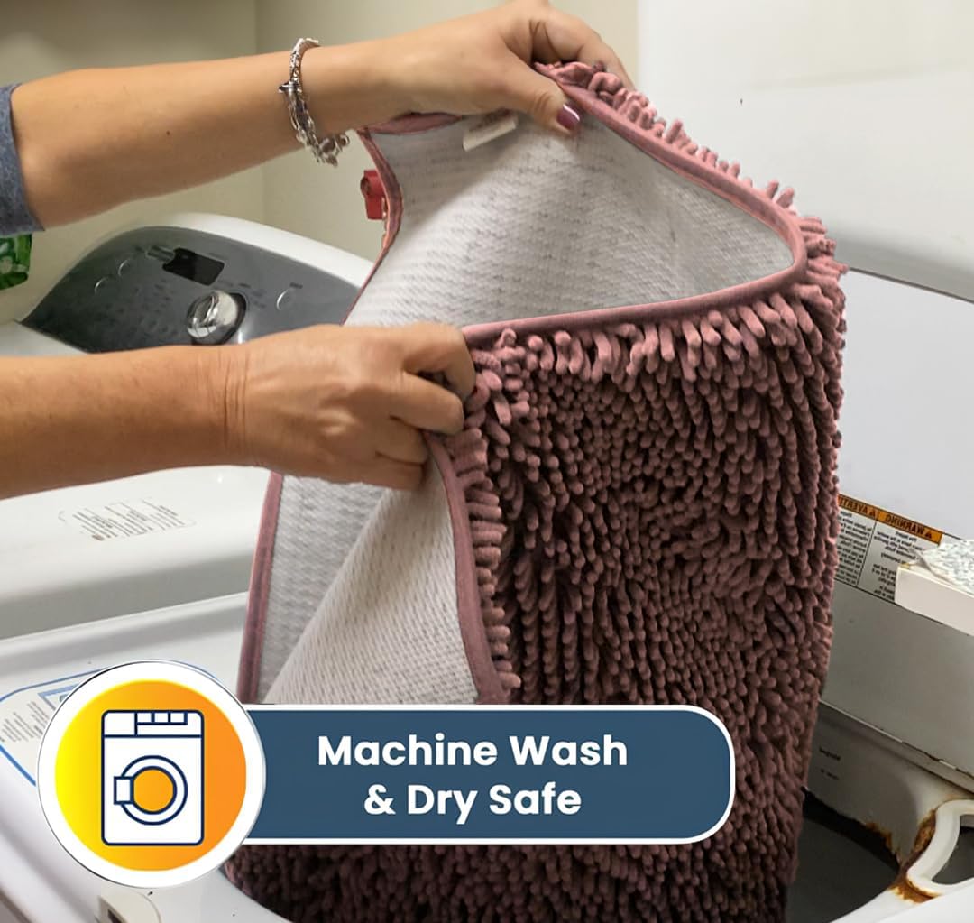 Muddy Mat® Original Dog Door Mat for Muddy Paws, Super Absorbent Microfiber, Non-Slip Washable Pet Rug, Quick Dry Chenille Entryway Carpet, Machine Washable Indoor Outdoor mat, Pink 19"x30"