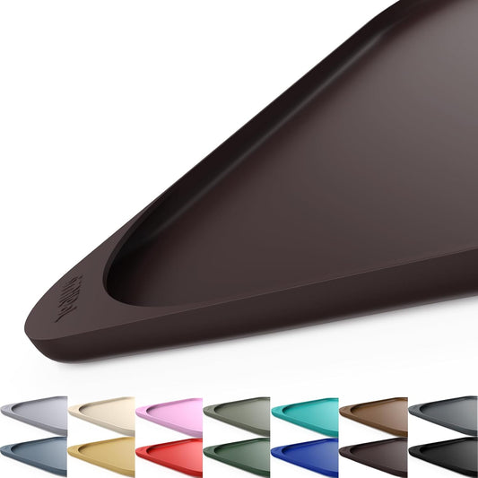 Silicone Pet Feeding Mat with Raised Edge & Residue Collection Pocket for Food and Water, Dog Bowl Mats, Cat Bowls Placemat with High Lip for Floor Waterproof, 24 x 16 x 0.8 Dark Brown