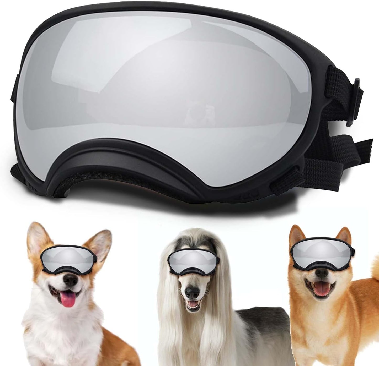 Medium Dog Sunglasses with Adjustable Strap UV Protection, Winproof Dog Puppy Sunglasses, Suitable for Medium Dog Pet Glasses, Dogs Eyes Protection,Soft Dog Goggles