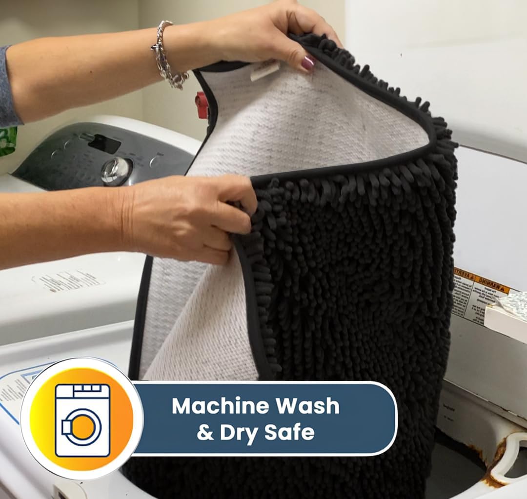 Muddy Mat® Original Dog Door Mat for Muddy Paws, Super Absorbent Microfiber, Non-Slip Washable Pet Rug, Quick Dry Chenille Entryway Carpet, Machine Washable Indoor Outdoor mat, Charcoal 48"x72"