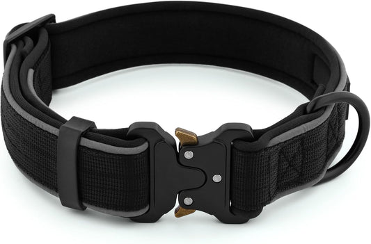 Plutus Pet Tactical Dog Collar, Reflective, Adjustable Heavy Duty Dog Collar, Soft Padded and Comfortable, for Small Medium and Large Dogs (Black, S)