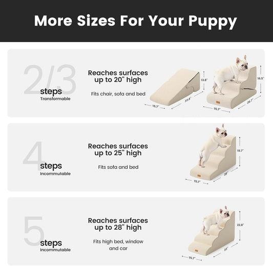 Gardner Pet Dog Stairs for Small Dogs 22.8" H, 5-Step Beige Curved Pet Stairs, Dog Steps for High Bed, Couch (24-30 in) with Durable Non-Slip Waterproof Fabric Cover and CertiPUR-US Certified Foam