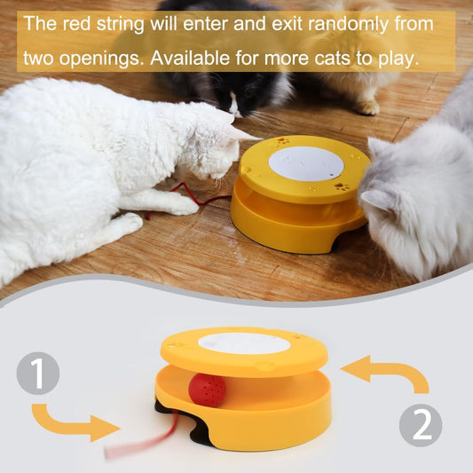 LASOCUHOO 2-in-1 Automatic Cat Toy with Track & Jumping String – Interactive Electric Toy with Rolling Balls & Bell, Battery-Powered (3 AA), Auto Shut-Off for Multi-Cat Play