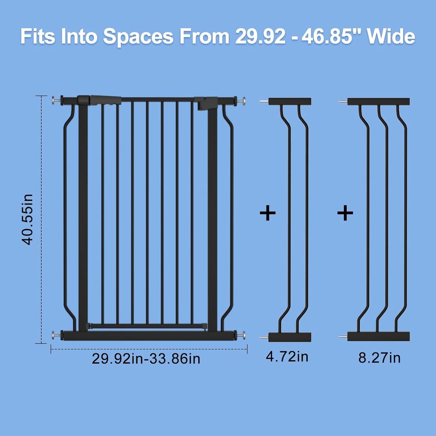 WAOWAO Extra Tall 40.55" Baby Gate 29.92-46.85" Wide Pressure Mounted Walk Through Swing Auto Close Safety Black Metal Toddler Child Dog Pet for Indoor Stairs,Doorways,Kitchen