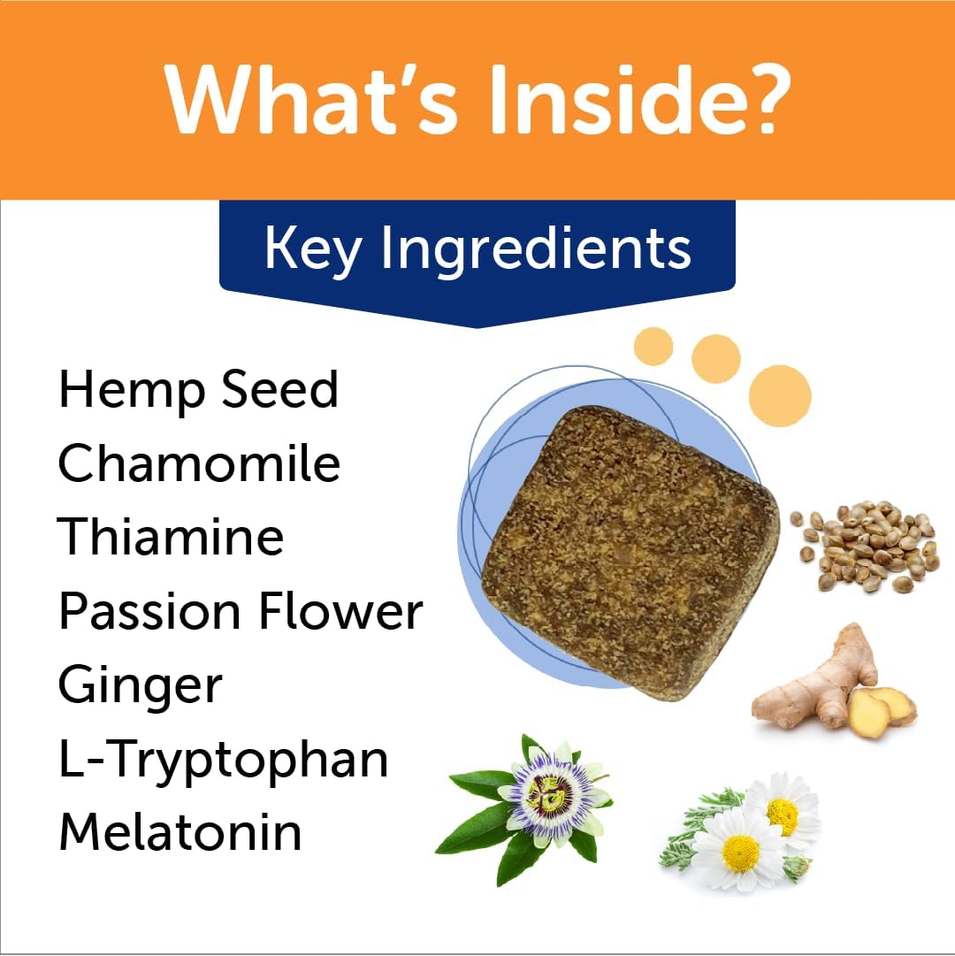 ThunderWunders Hemp Dog Calming Chews | Vet Recommended for Situational Anxiety | Fireworks, Thunderstorms, Travel & More | Made with Hemp Seed, Thiamine, L-Tryptophan, Melatonin & Ginger (60 Count)