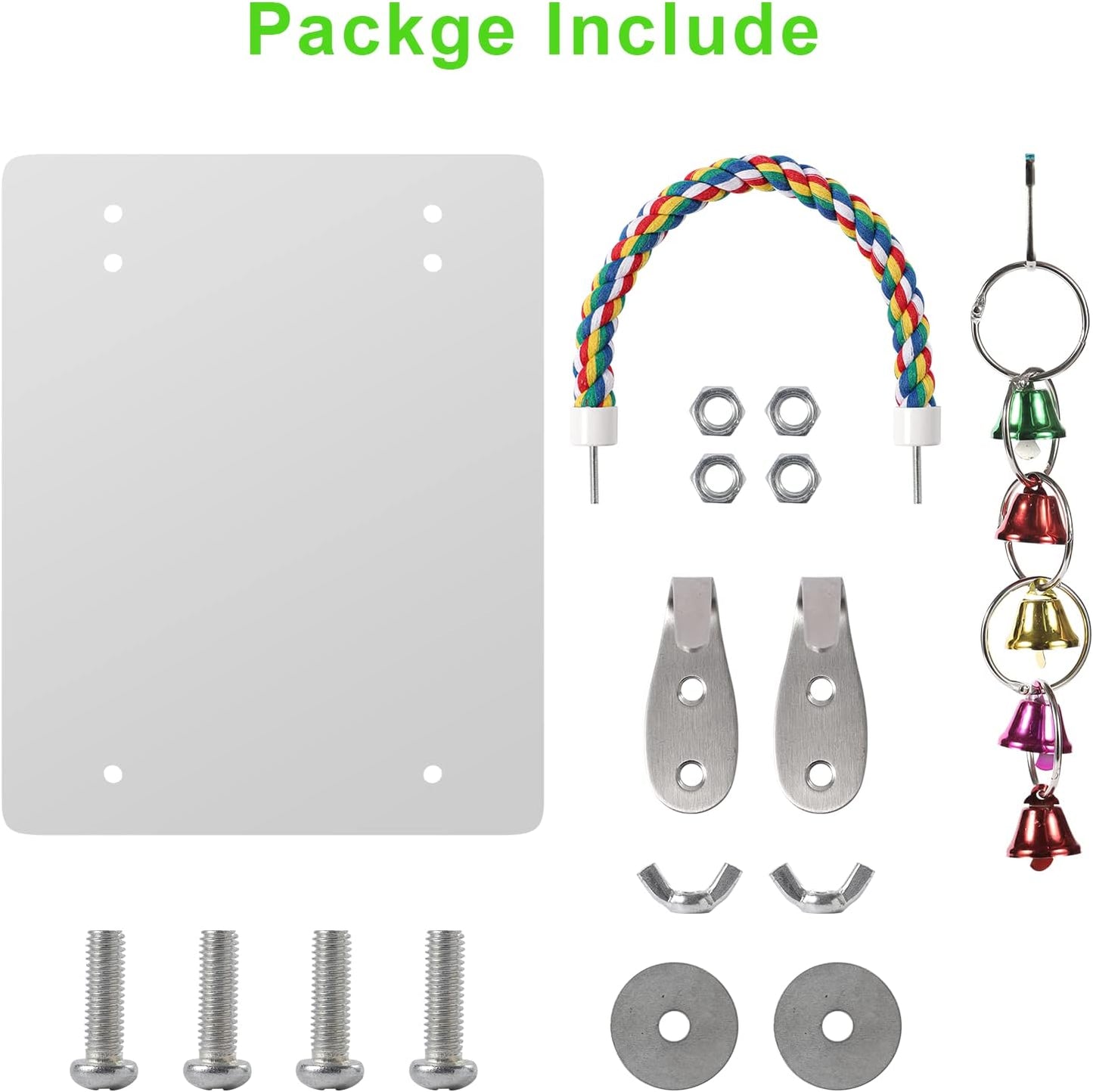 10.6" Bird Mirror with Rope Perch Bird Toys Swing, Comfy Perch for Greys Amazons Parakeet Cockatiel Conure Lovebirds Finch Canaries