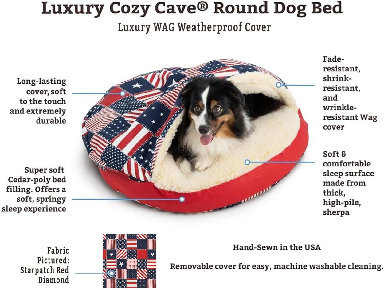 Snoozer Luxury Cozy Cave Pet Bed, Wag Collection, Small - Pedigree Denim