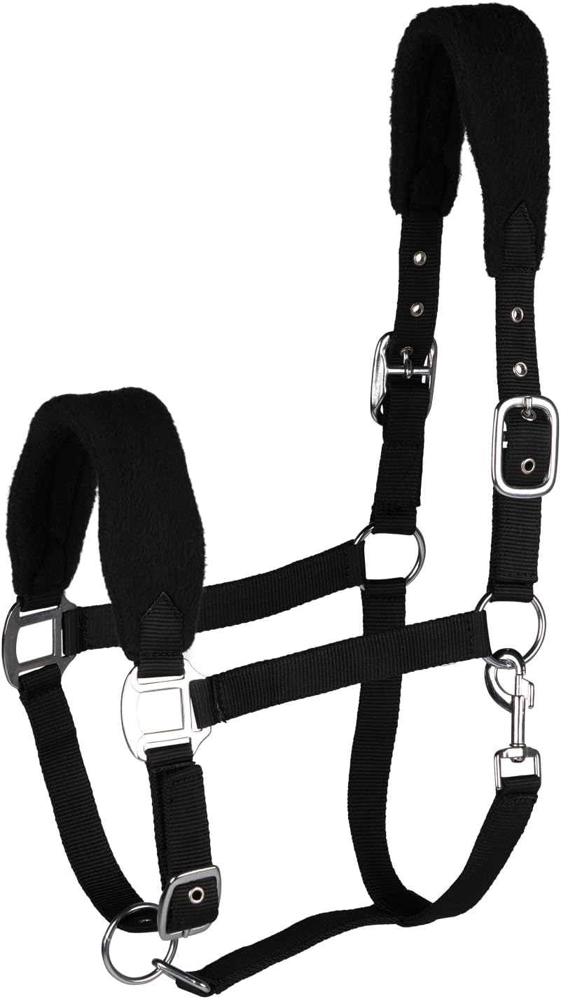 HORZE Kiel Adjustable Horse Halter with Fleece Padding - Black - Warmblood