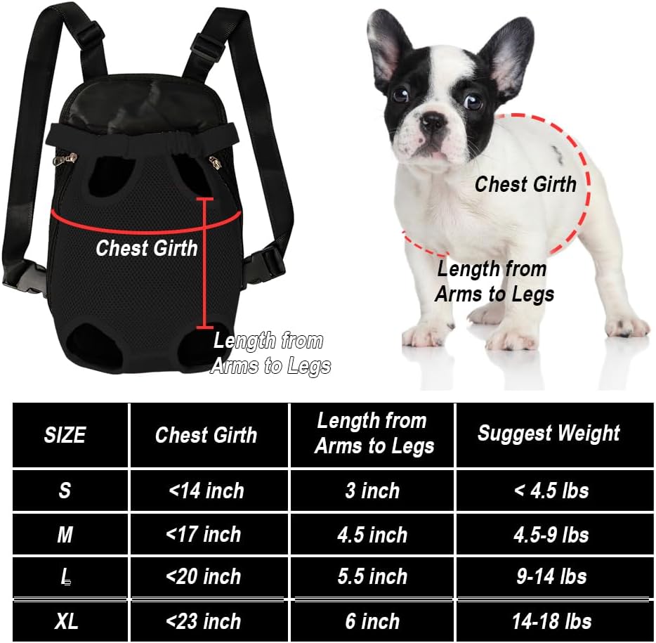 FEimaX Dog Carrier Backpack Pet Legs Out Front Cat Travel Bag, Adjustable Puppy Backpacks Carriers Hands-Free for Small Medium Dogs Cats Hiking Traveling Camping Daily Walking (Large, Black)