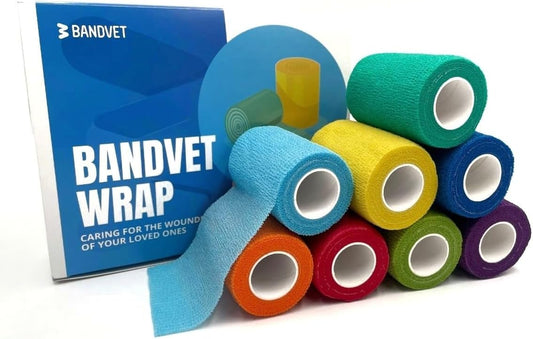 Self Adhesive Bandage Wrap - Pack of 08 Assorted Colors, Non-Woven, Breathable & Water-Resistant Vet Wrap for First Aid, Sports Injury, Body Sprains, & Pets (3 Inch Multicolor - 8 Pack)