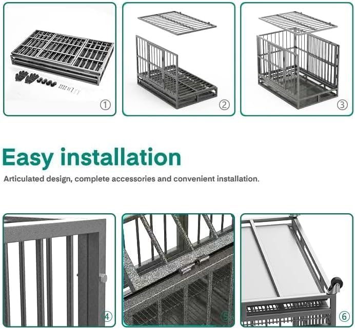 Oranland 38 Inch Heavy Duty Indestructible Dog Crate Cage Kennel with Wheels, High Anxiety Dog Kennel, Sturdy Locks, Double Door and Removable Tray Design, Extra Large XL Dog Crate.