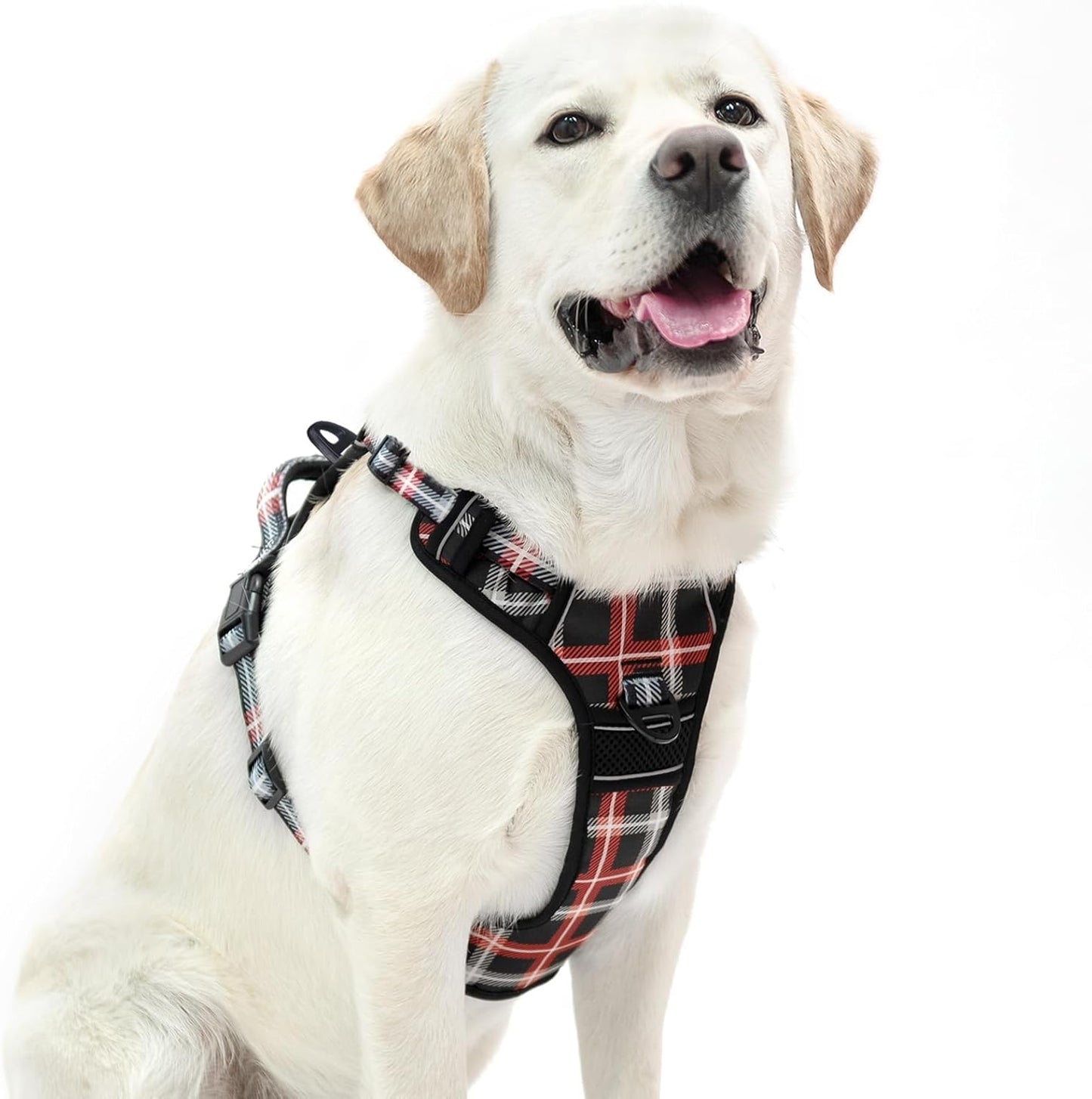 PUPTECK No Pull Dog Harness Small Sized, Adjustable Reflective Dog Harness with Handle Easy Control, Comfortable Soft Padded Pet Vest Harness for Small Dogs, Plaid Black L