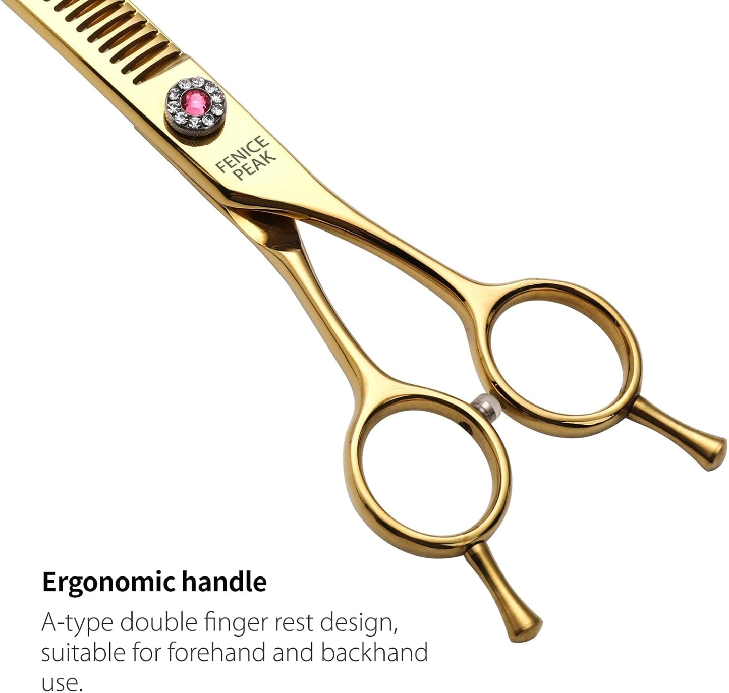 Fenice Peak Professional Dog Grooming Scissors Pet Curved Chunker Shears 7.0'' Extremely Sharp Blades 440C Steel Thinning Scissors Durable Smooth Motion & Fine Cut for Dogs and Cats(Gold)