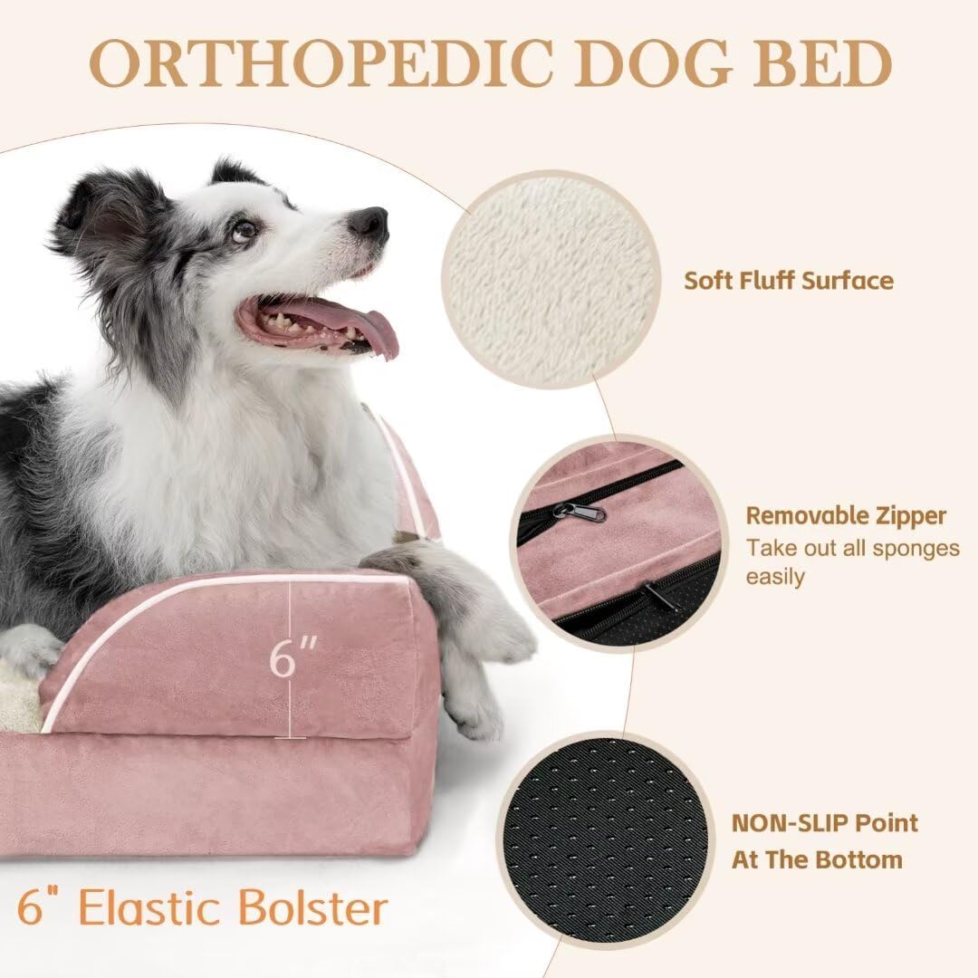Comfort Expression XXL Orthopedic Dog Beds, Waterproof Orthopedic Foam Extra Large Dog Beds, Washable Pet Sofa Couch with Removable Cover & Non-Slip Bottom(XX-Large,Pink)