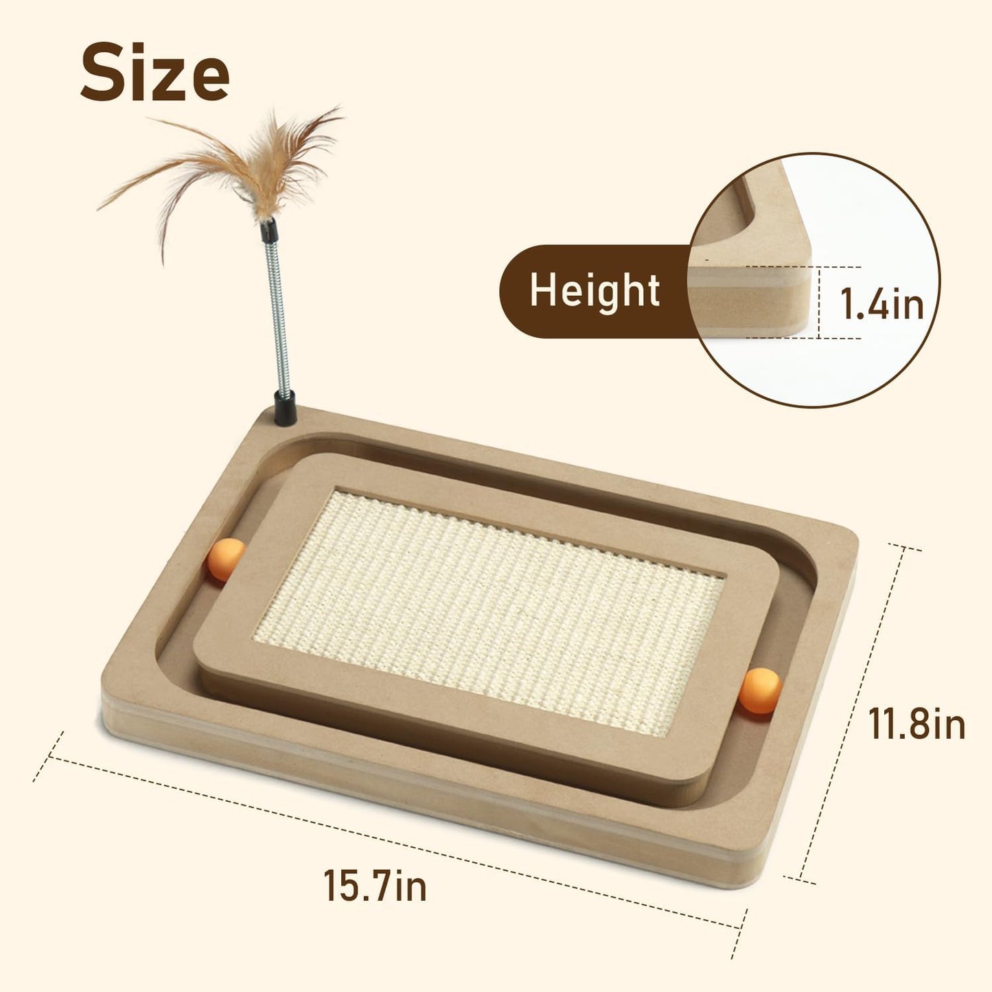 PEEKAB Cat Scratcher,Sisal Scratching Board with Track Ball Interactive Toy and Swing Feather Toys for Indoor Cats and Kittens,Large Heavy Durable