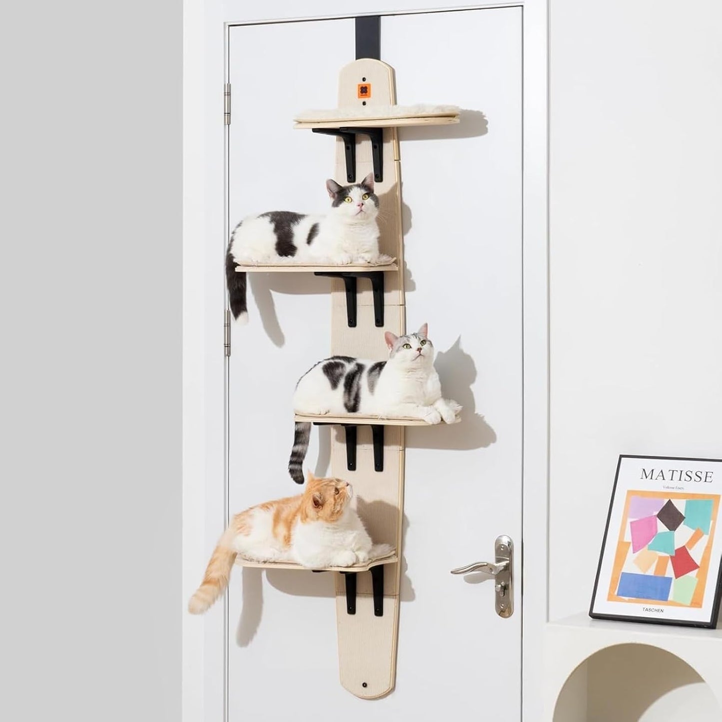Door Hanging Cat Shelf, Multi Level Door Hanging Cat, Cat Tree Door Hanger Mounted Cat Shelves Cat Ladder, 4-Levels Over Door Cat Climber for Indoor Cats
