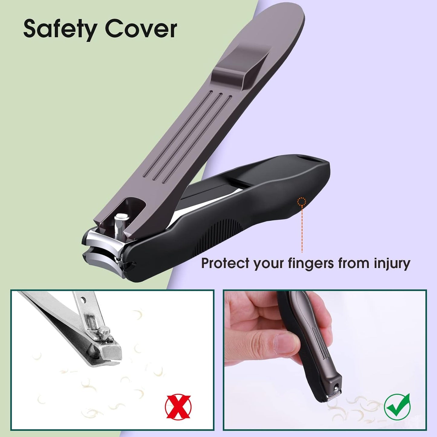 GLAMFIELDS Nail Clippers with No Splash Storage Box, Large Fingernail Toenail Clipper Detachable Easy Clean Nail Cutter Trimmer with Nail Files for Men & Women, Leather Case Packed(Black -1Pack)