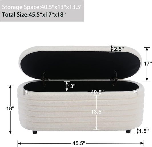 Kmax 45" Storage Bench Faux Fur Entryway Bench Upholstered Ottoman Bench for Bedroom Living Room Hallway, White