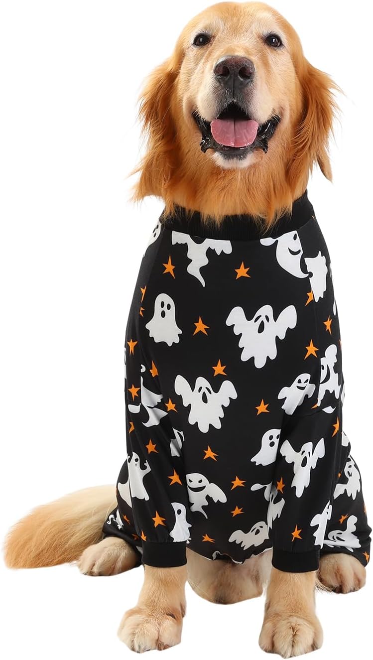 HDE Dog Pajamas One Piece Jumpsuit Lightweight Dog PJs Shirt for M-3XL Dogs Ghostly Stars - XL