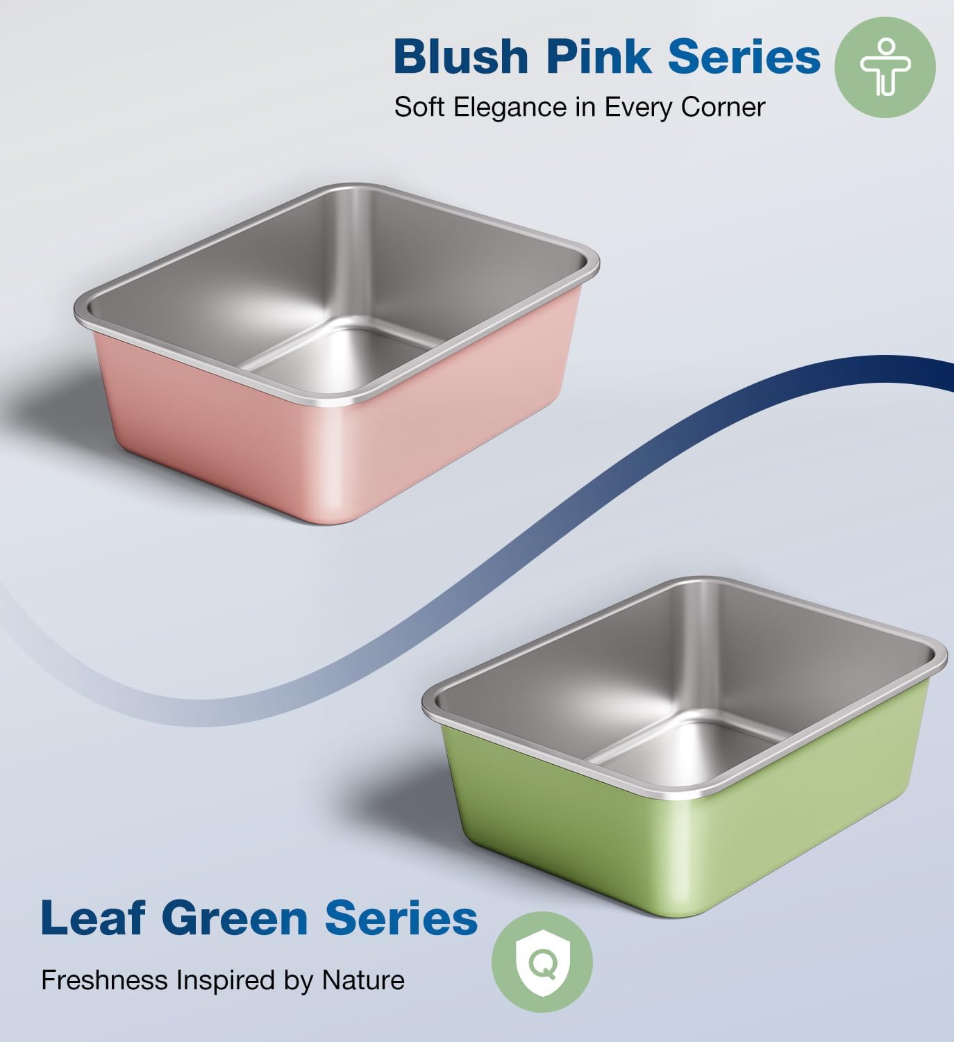 Stainless Steel Litter Box, Large Metal Cat Litter Box for Big and Small Cats, Non-Stick, Easy to Clean, Odor-Free, 19.5" L×13.6" W×3.9" H, Blush Pink