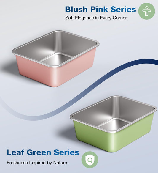Stainless Steel Litter Box, Large Metal Cat Litter Box for Big and Small Cats, Non-Stick, Easy to Clean, Odor-Free, 19.5" L×13.6" W×3.9" H, Blush Pink