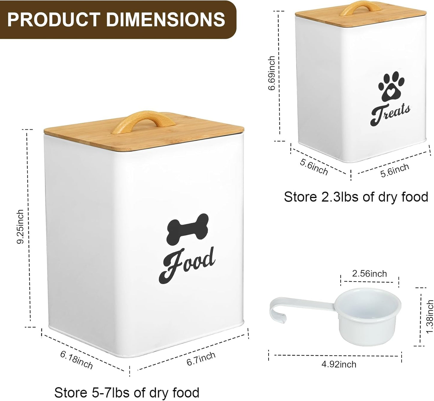 Dog Treat Container 2PCS, Dog Food Storage Container with Lids Airtight, Dog Treat Jars for Kitchen Counter-7+3Lbs, Small Dog Cookie Jar for Storage, (Upgraded) White