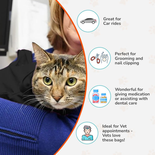 Cozy Comfort Carrier - Small Charcoal Grey Cat Carrier Bag, Soft Cat Carrier and Cat Wrap for Nail Clipping, Vet Visits, Medication Administration, Dental Care, and Traveling