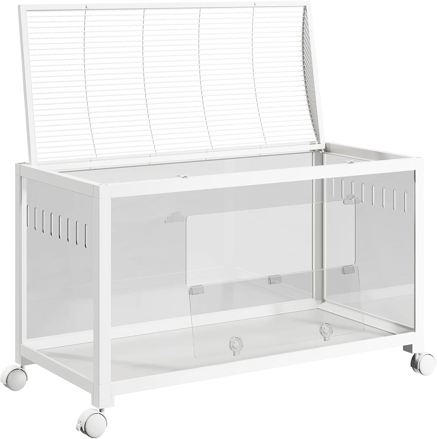 Large Metal Hamster Enclosure Rat Cage with 360 Viewing Acrylic Sides, Ventilated Front Door & Openable Top, Portable Hamster Tank for Guinea Pig, Chinchilla, Gerbil, 37.8''Lx18.5''Wx20''H White