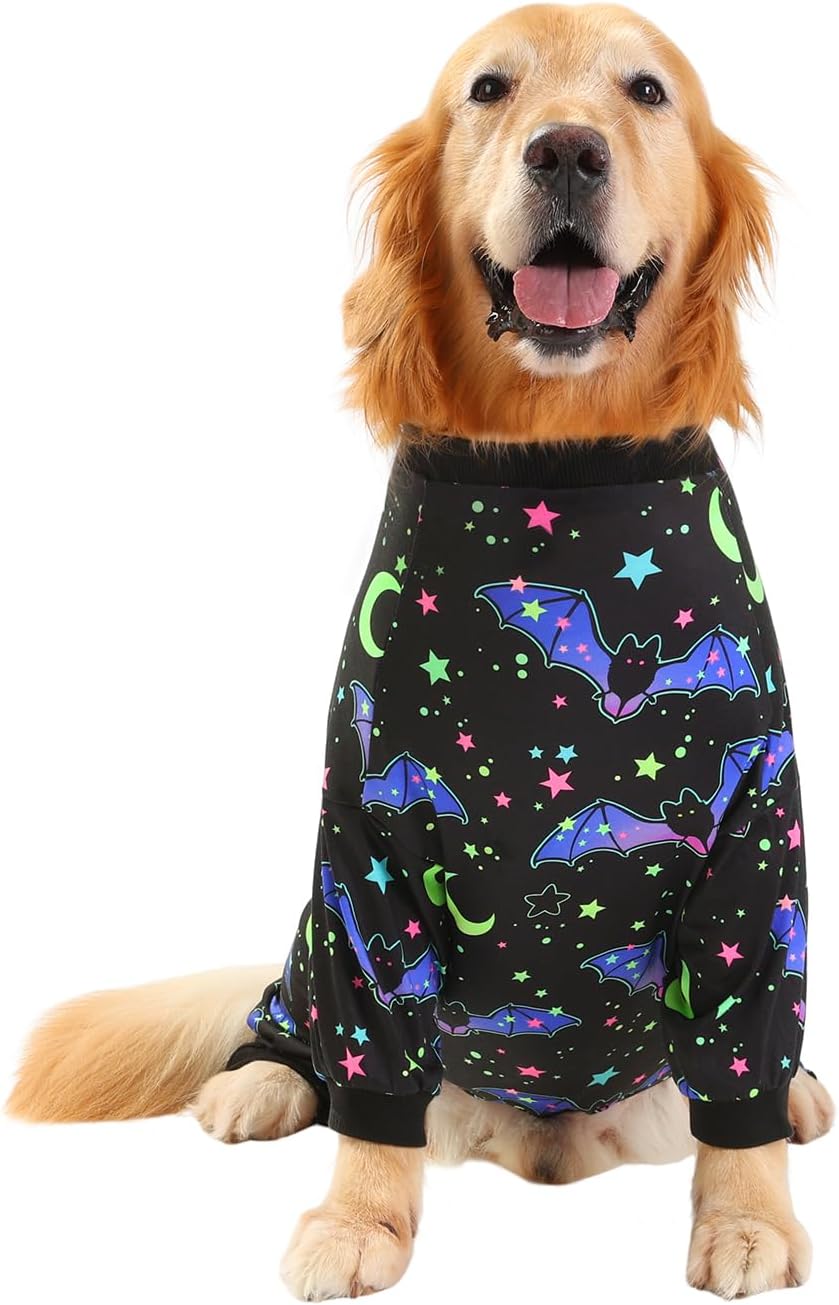 HDE Dog Pajamas One Piece Jumpsuit Lightweight Dog PJs Shirt for M-3XL Dogs Starry Bats - L