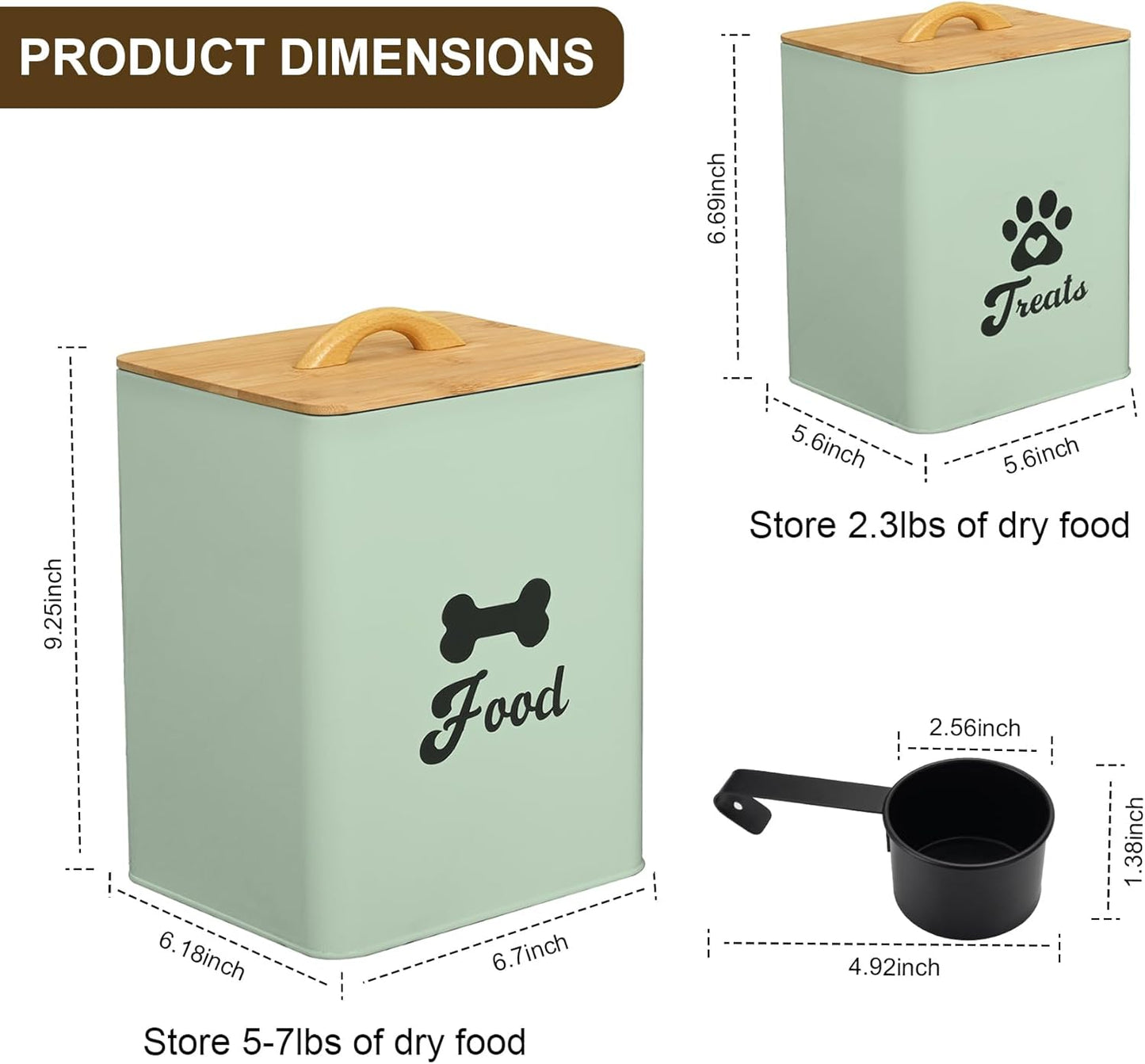 Dog Treat Container 2PCS, Dog Food Storage Container with Lids Airtight, Dog Treat Jars for Kitchen Counter-7+3Lbs (Saga Green)