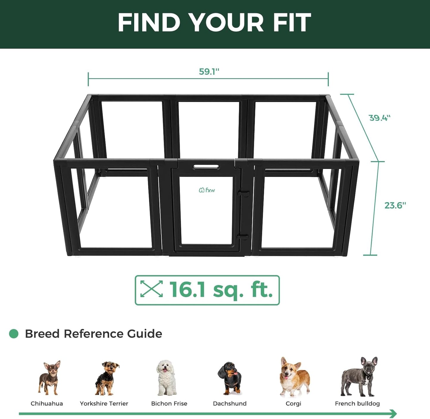 FXW AuraSpace Acrylic Indoor Unleashed Dog Playpen for Puppies and Small Dogs, 24 Inch, 10 Panels, Black