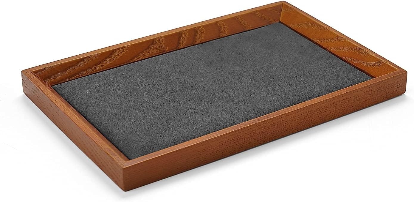 Oirlv Solid Wood Small Jewelry Tray Trade Showcase Countertop Jewelry Display Trays Rectangle Vanity Tray(Grey, Small)