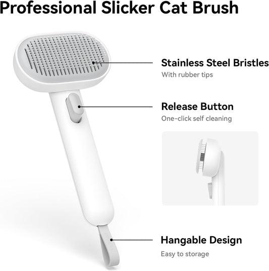 aumuca Cat Brush for Shedding, Cat Brushes for Indoor Cats, Cat Brush for Long or Short Haired Cats, Cat Hair Brush Cat Grooming Deshedding Brush for Dog Kitten Rabbit Massage Removes Loose Fur, White