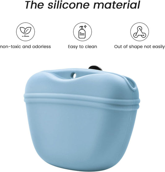 AUDWUD Silicone Dog Treat Pouch,With Dog Training Clicker,Clip on Portable Training Container,Convenient Magnetic Buckle Closing and Waist Clip