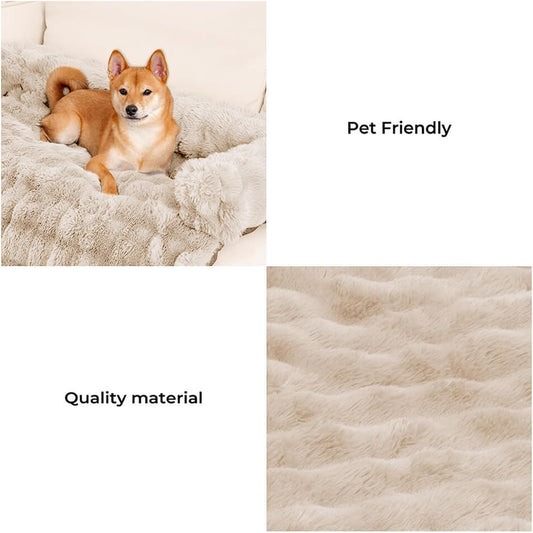 FUNNY FUZZY Pet Fluffy Fuzzy Couch Cover, Calming Washable Dog Bed Sofa Protector Pets Mat for Small Medium Dogs and Cats (Coffee,33.45 × 28.35 × 5.51 in)