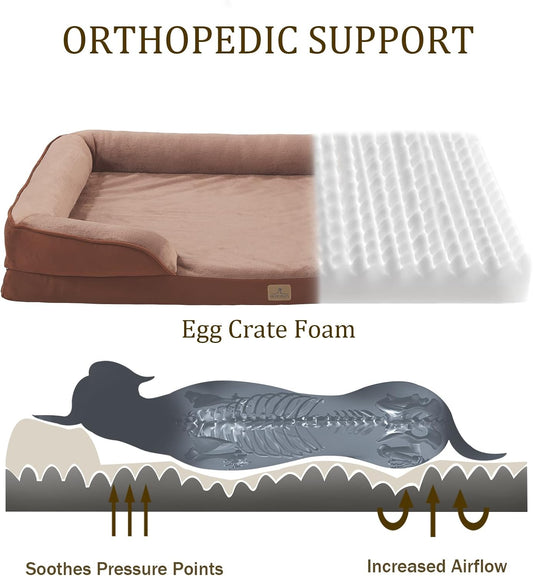 Bedfolks Orthopedic Dog Bed, Waterproof Dog Sofa Bed for Extra Large Dogs, Egg Foam Pet Couch Bed with Removable Washable Cover and Nonslip Bottom, Brown