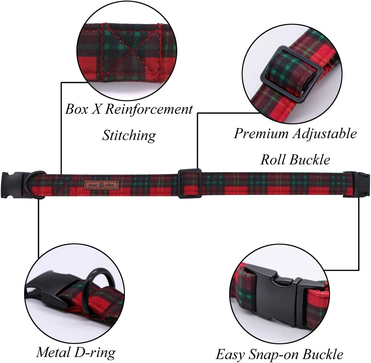 Lionet Paws Christmas Dog and Cat Collar with Bowtie,Soft and Comfortable,Adjustable Collar
